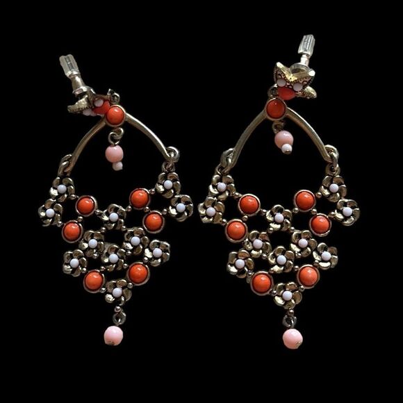 Floral Beaded Chandelier Earrings! - Picture 1 of 11